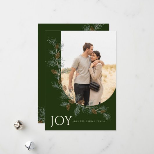 松ぼっくり ブーケ 垂直 ホリデー カード 緑 (正面/裏面インサイチュ)