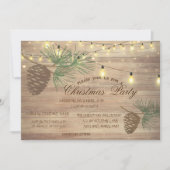 松ぼっくり、木、ストリングライトのクリスマス装飾 招待状 (正面)