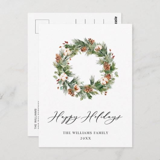 松ぼっくり 松の木のリース メリークリスマス ホリデー ポストカード (正面/裏面)