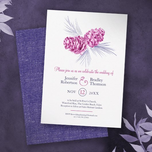 松ぼっくり 絵画 アート 青い梅の冬の結婚式 招待状