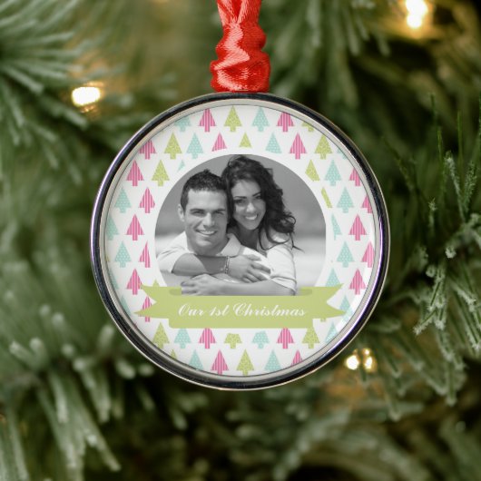 松カラフルの木のクリスマス写真 メタルオーナメント (ツリー)