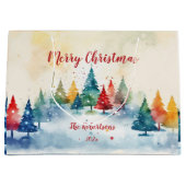 松カラフル木クリスマス ラージペーパーバッグ (正面)