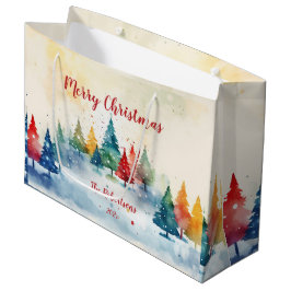 松カラフル木クリスマス ラージペーパーバッグ