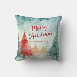 松カラフル木メリークリスマス クッション