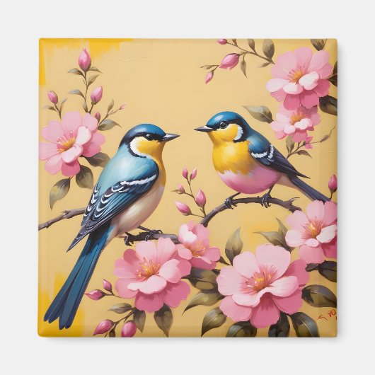 松カラフル鳥 マグネット (正面)