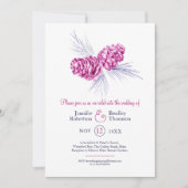 松コーンスケッチアートブループラム冬の結婚式 招待状 (正面)