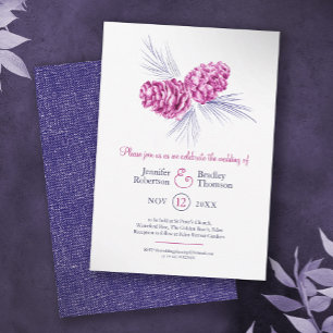 松コーンスケッチアートブループラム冬の結婚式 招待状