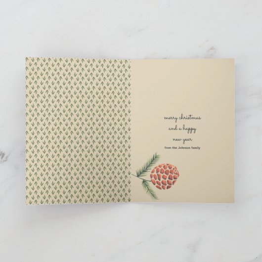 松コーンツリー |折り畳まれたグリーティングフォトカード シーズンカード (内部)