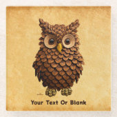 松コーンフクロウ ガラスコースター (正面)