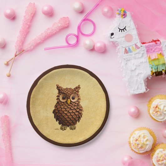 松コーンフクロウ ペーパープレート (パーティー)