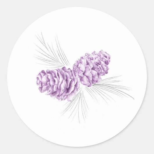松コーン紫グレー冬の結婚式のシール ラウンドシール (正面)