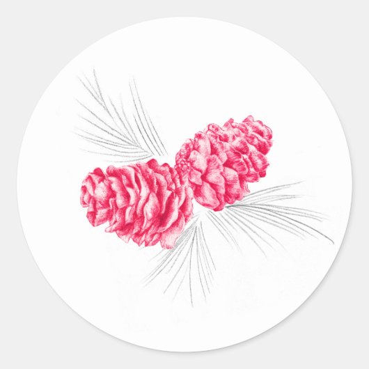 松コーン赤い灰色の冬の結婚式のシール ラウンドシール (正面)