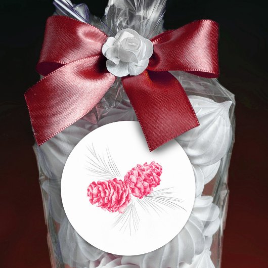 松コーン赤い灰色の冬の結婚式のシール ラウンドシール