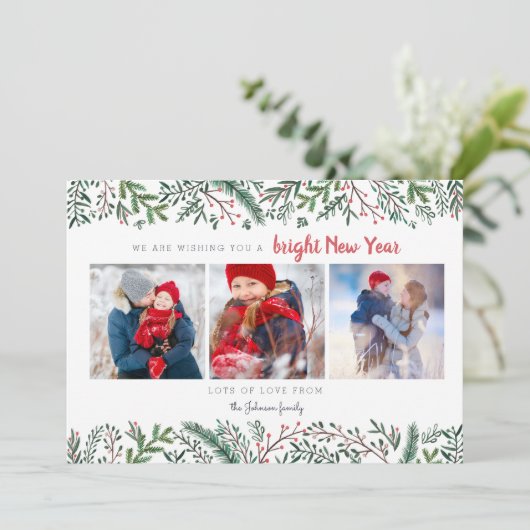 松スタイリッシュつる植物の緑の新年 シーズンカード (スタンド正面)