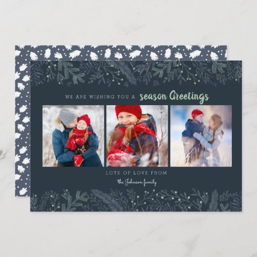 松スタイリッシュつる植物緑青の季節の挨拶 シーズンカード (正面/裏面)