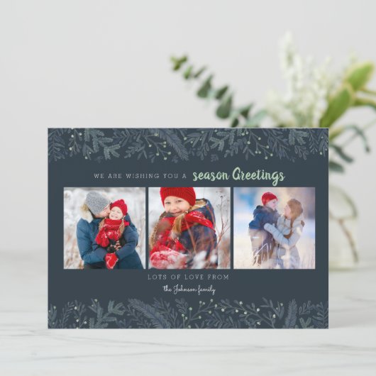 松スタイリッシュつる植物緑青の季節の挨拶 シーズンカード (スタンド正面)