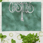 松ティール(緑がかった色)グリーンシルバークリスマスツリー キッチンタオル (折り畳み)