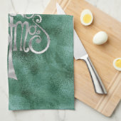 松ティール(緑がかった色)グリーンシルバークリスマスツリー キッチンタオル (四つ折り)