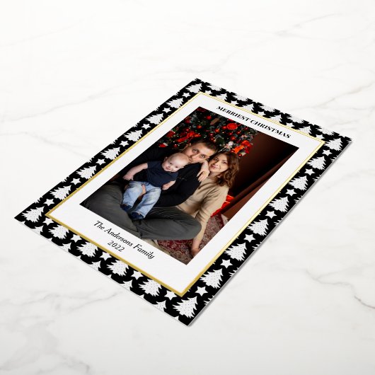 松モダンの木の縁ど写真 箔シーズンカード (回転した状態)