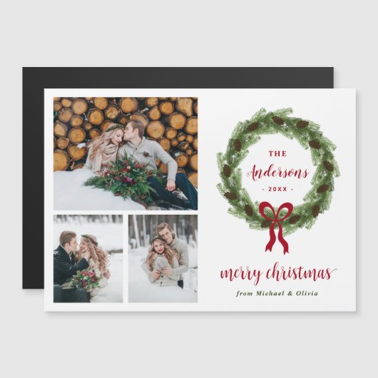 松リースメリークリスマス磁気フォトカード (正面/裏面)