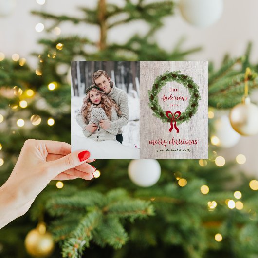 松リースメリークリスマス磁気フォトカード