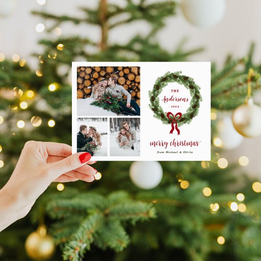 松リースメリークリスマス磁気フォトカード