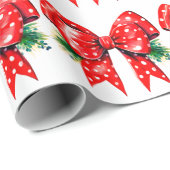 松付き赤い弓離れ白包み紙 ラッピングペーパー (ロールコーナー)