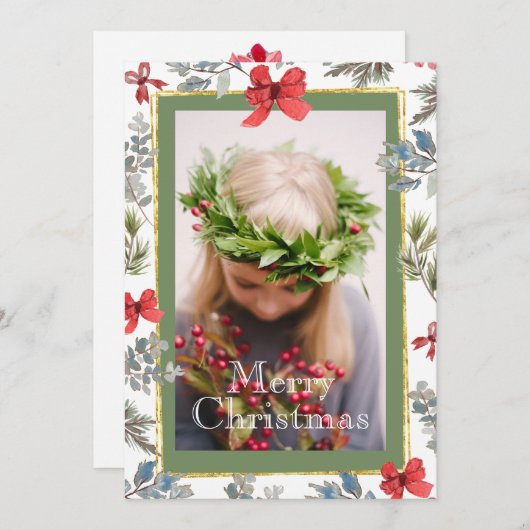 松写真金ゴールドフレームメリークリスマス シーズンカード (正面/裏面)