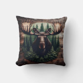 松威厳のあるの木に囲まれたムースの芸術 クッション (正面)