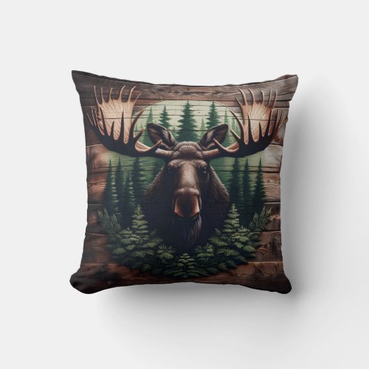松威厳のあるの木に囲まれたムースの芸術 クッション (正面)