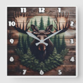松威厳のあるの木に囲まれたムースの芸術 スクエア壁時計 (正面)