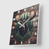 松威厳のあるの木に囲まれたムースの芸術 スクエア壁時計 (傾斜)