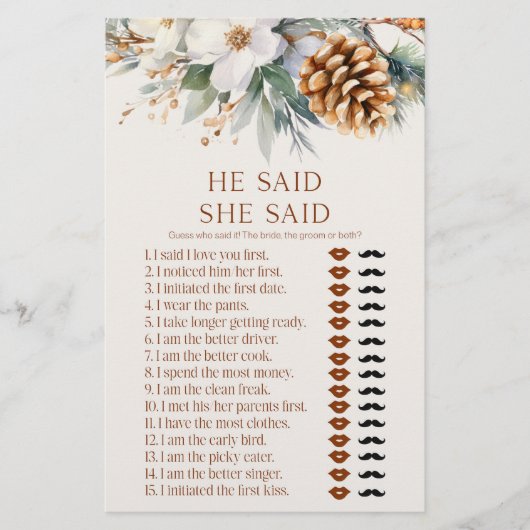 松彼は彼女はブライダルシャワーゲームを言った 便箋 (正面)