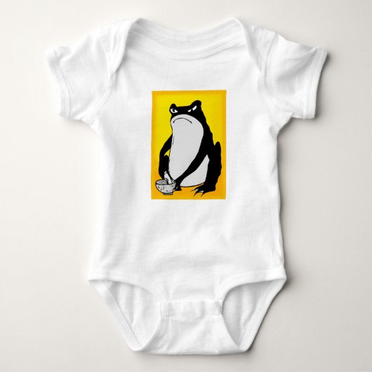 松本ほじ日本の寺Grumpy Frogスケッチアート ベビーボディスーツ (正面)