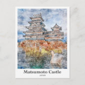 松本城日本トラベルウォーターのカラースケッチ ポストカード (正面)