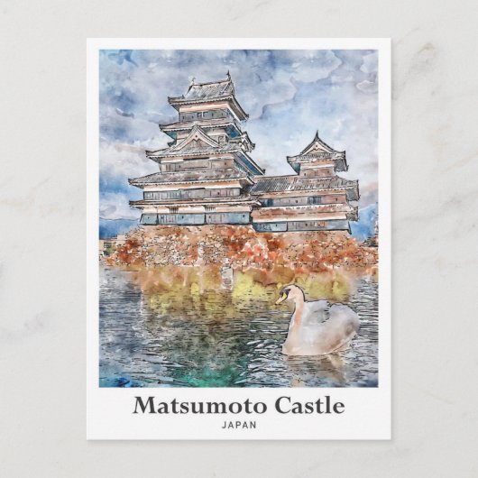 松本城日本トラベルウォーターのカラースケッチ ポストカード (正面)