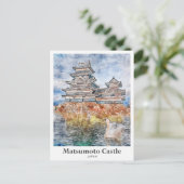 松本城日本トラベルウォーターのカラースケッチ ポストカード (スタンド正面)