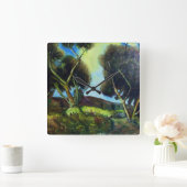 松材 スクエア壁時計 (ホーム)