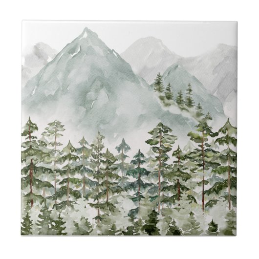 松林と山水色 タイル (正面)