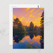 松林に眠る夕日 ポストカード (正面/裏面)