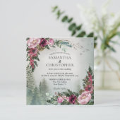松林のほとりで咲くダスティーローズの水彩画のようなウェディング 招待状 (スタンド正面)