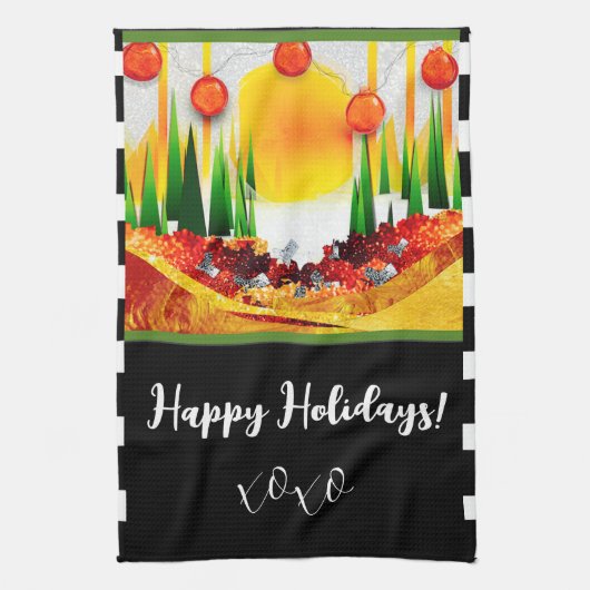 松林の中のホリデー! キッチンタオル (縦)