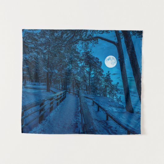 松林を覆った冬の風景 タペストリー (正面(横))