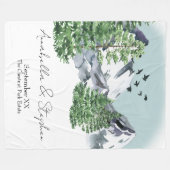 松林雪山水景 フリースブランケット (正面(横))