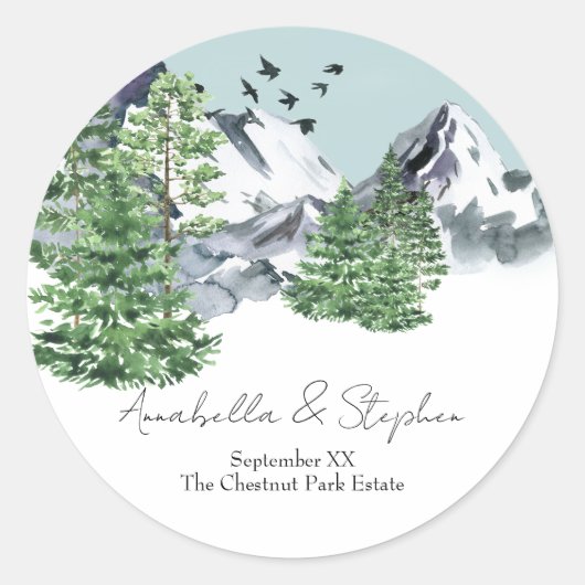 松林雪山水景 ラウンドシール (正面)