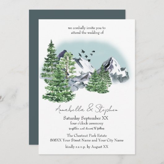 松林雪山水景 招待状 (正面/裏面)