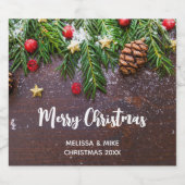 松素朴と雪のワインが入ったクリスマステーブル リキュールボトルラベル (シングルラベル)