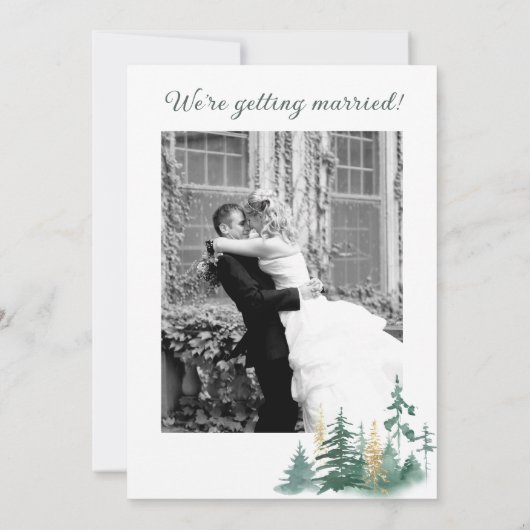 松素朴の木の写真の結婚式の日付を保存 招待状 (裏面)