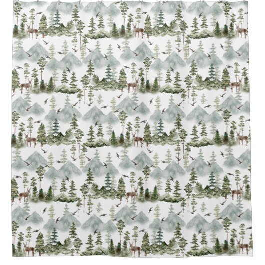 松素朴の鹿の模様 シャワーカーテン (正面)