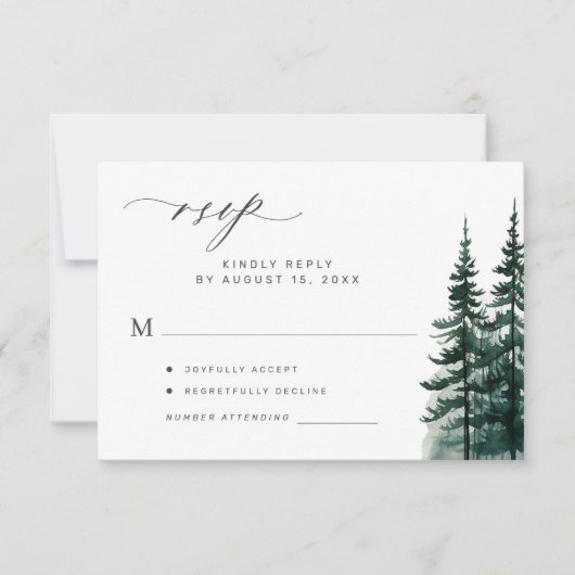 松素朴モダン木結婚式RSVPカード 招待状 (正面)